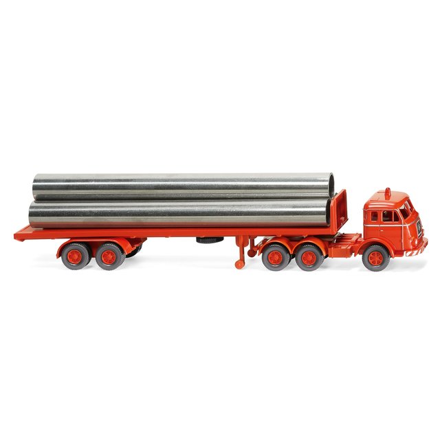 Wiking 055404 H0 Flachpritschensattelzug (Henschel) - leuchtrot