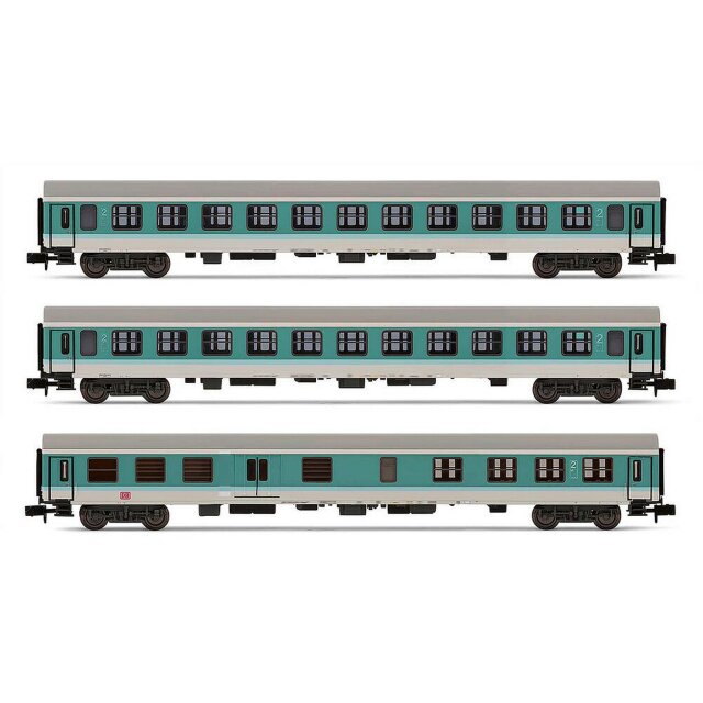 Arnold HN4367 DB AG, 3-tlg. Set Nahverkehrswagen, Mintgrün/Weiß, bestehend aus 1 x ABDomsb und 2 x Bom