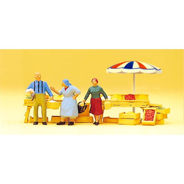 Preiser 10056 H0 Am Markt. Marktstände und Sonnenschirm