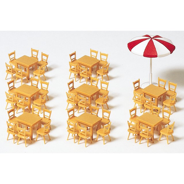 Preiser 17201 H0 8 Tische, 48 Stühle, 1 Sonnenschirm